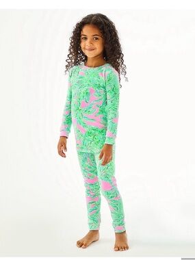 Lilly Pulitzer Pink & Green Leaf Print Top and Pants